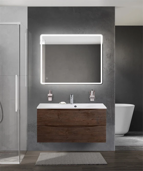 Тумба с раковиной подвесная BelBagno МАРИНА (MARINO) 100 Rovere Moro, раковина белая BB1000/450-LV-MR-FT MARINO-1000-2C-SO-RW-P;BB1000/450-LV-MR-FT