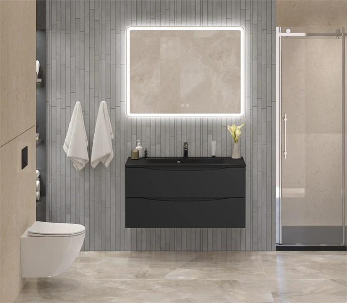Тумба с раковиной подвесная BelBagno МАРИНА (MARINO)100 Nero Lucido, раковина чёрная BB1000/445-LV-ART-PR-NERO MARINO-1000-2C-SO-NL-P;BB1000/445-LV-ART-PR-NERO