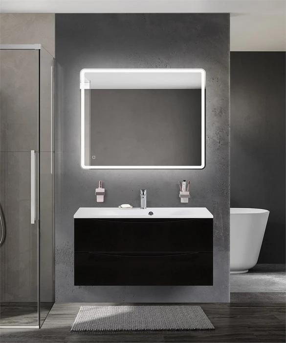 Тумба с раковиной подвесная BelBagno МАРИНА (MARINO) 100 Nero Lucido, раковина белая BB1000/450-LV-MR-FT MARINO-1000-2C-SO-NL-P;BB1000/450-LV-MR-FT