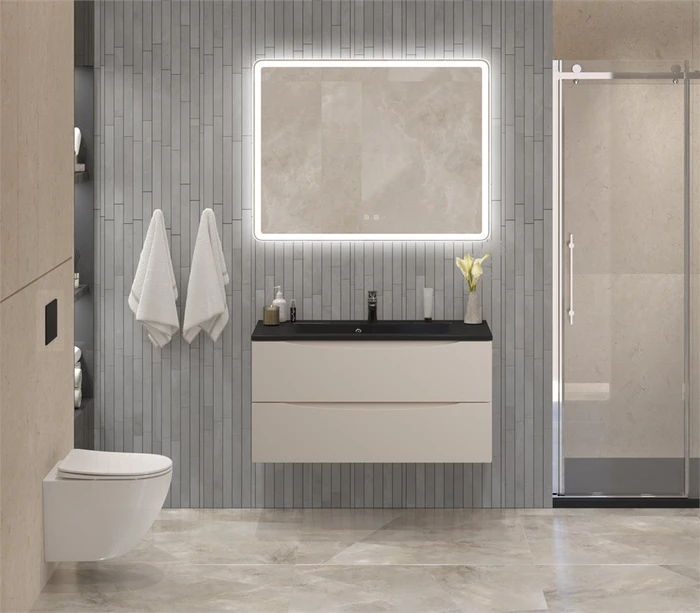 Тумба с раковиной подвесная BelBagno МАРИНА (MARINO) 100 Crema Opaco, раковина чёрная BB1000/445-LV-ART-PR-NERO MARINO-1000-2C-SO-CO-P;BB1000/445-LV-ART-PR-NERO