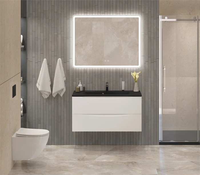 Тумба с раковиной подвесная BelBagno МАРИНА (MARINO) 100 Bianco Lucido, раковина чёрная BB1000/445-LV-ART-PR-NERO MARINO-1000-2C-SO-BL-P;BB1000/445-LV-ART-PR-NERO