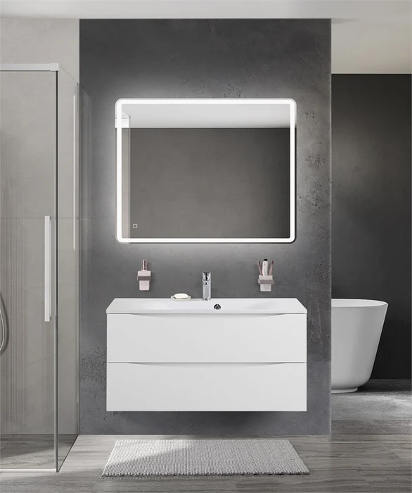 Тумба с раковиной подвесная BelBagno МАРИНА (MARINO) 100 Bianco Lucido, раковина белая BB1000/450-LV-MR-FT MARINO-1000-2C-SO-BL-P;BB1000/450-LV-MR-FT