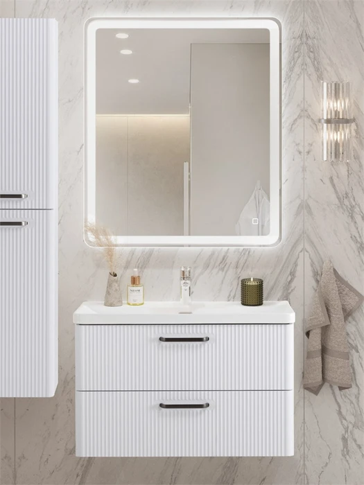 Тумба с раковиной подвесная BelBagno ТЕХНО (DUE) 80 Белый металлик, ручки - Матовый тёмный никель DUE-800-2C-SO-BM-P;BB-8076-3-80;RS333MDN.4/160