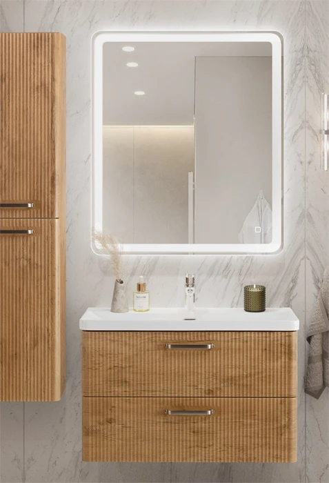 Тумба с раковиной подвесная BelBagno ТЕХНО (DUE) 80 Rovere Nature, ручки - Матовый атласный никель DUE-800-2C-SO-RN-P;BB-8076-3-80;RS333MBSN.4/160