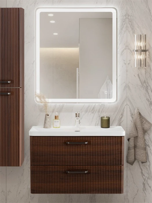 Тумба с раковиной подвесная BelBagno ТЕХНО (DUE) 80 Noce, ручки - Матовый тёмный никель DUE-800-2C-SO-NOCE-P;BB-8076-3-80;RS333MDN.4/160