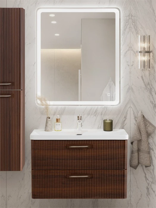 Тумба с раковиной подвесная BelBagno ТЕХНО (DUE) 80 Noce, ручки - Сатиновый никель DUE-800-2C-SO-NOCE-P;BB-8076-3-80;RS006SN.4/160