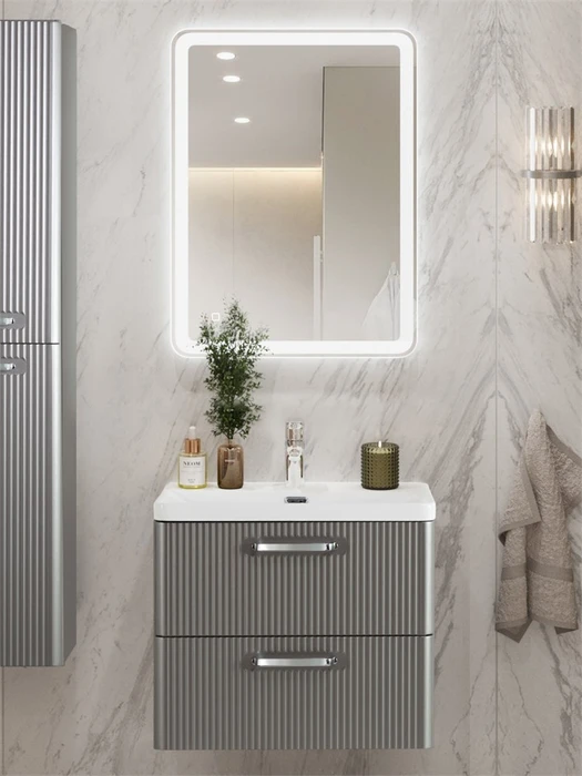 Тумба с раковиной подвесная BelBagno ТЕХНО (DUE) 60 Сатин, ручки - Хром полированный DUE-600-2C-SO-SAT-P;BB-8076-3-60;RS333CP.4/160
