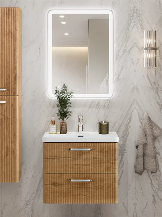 Тумба с раковиной подвесная BelBagno ТЕХНО (DUE) 60 Rovere Nature, ручки - Хром полированный DUE-600-2C-SO-RN-P;BB-8076-3-60;RS333CP.4/160
