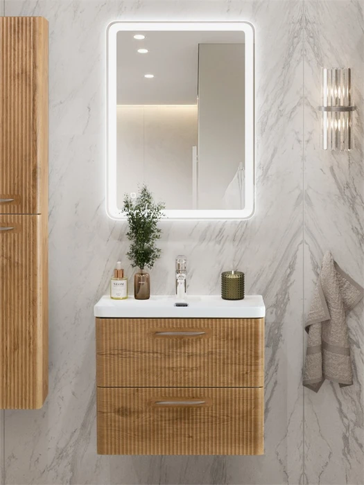 Тумба с раковиной подвесная BelBagno ТЕХНО (DUE) 60 Rovere Nature, ручки - Сатиновый никель DUE-600-2C-SO-RN-P;BB-8076-3-60;RS006SN.4/160