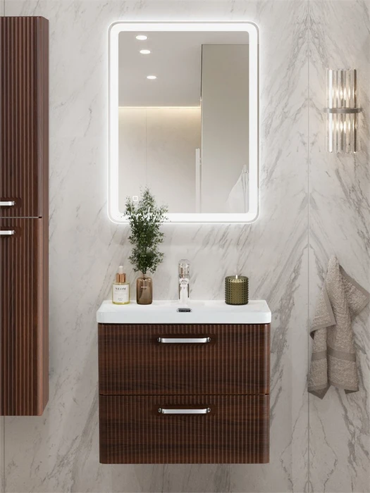 Тумба с раковиной подвесная BelBagno ТЕХНО (DUE) 60 Noce, ручки - Хром полированный DUE-600-2C-SO-NOCE-P;BB-8076-3-60;RS333CP.4/160