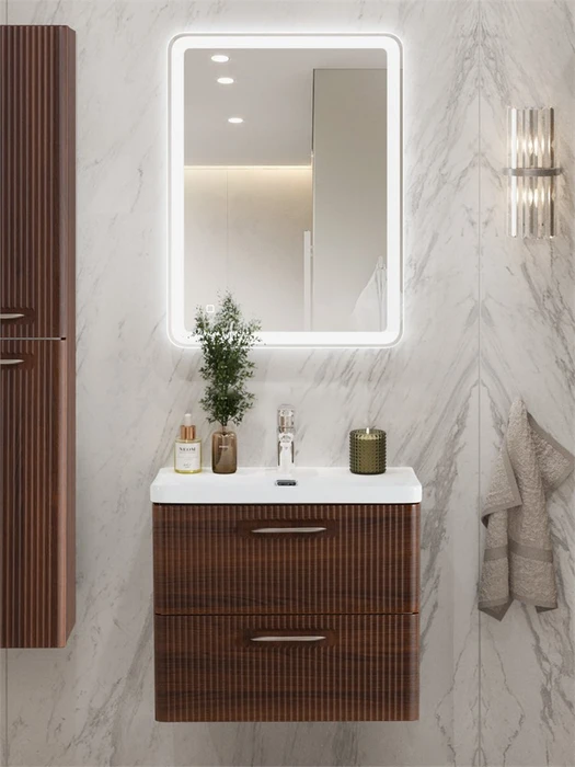 Тумба с раковиной подвесная BelBagno ТЕХНО (DUE) 60 Noce, ручки - Сатиновый никель DUE-600-2C-SO-NOCE-P;BB-8076-3-60;RS006SN.4/160