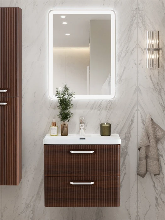 Тумба с раковиной подвесная BelBagno ТЕХНО (DUE) 50 Noce, ручки белые DUE-500-2C-SO-NOCE-P;BB-8076-3-50;RS333W.4/160