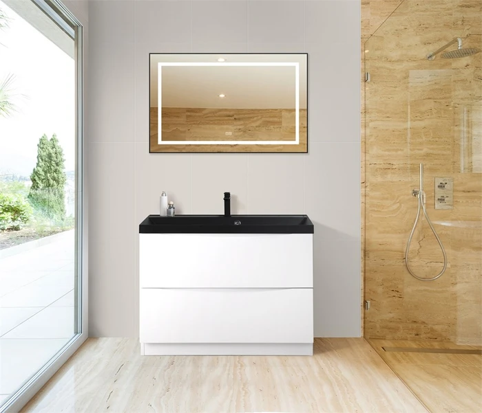 Тумба с раковиной напольная BelBagno МАРИНА (MARINO) 80 Bianco Lucido, раковина чёрная MARINO-800-2C-PIA-BL-P;BB800/450-LV-ART-AST-NERO
