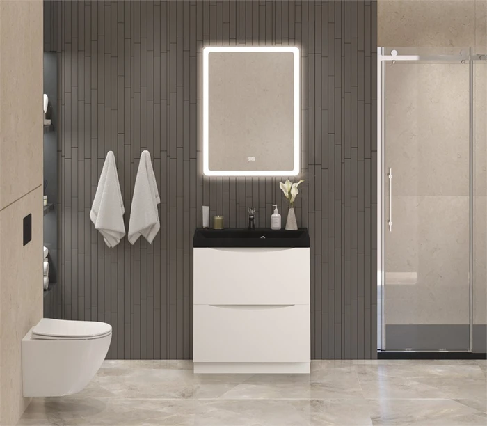 Тумба с раковиной напольная BelBagno МАРИНА (MARINO) 70 Bianco Lucido, раковина чёрная BB700/450-LV-ART-AST-NERO MARINO-700-2C-PIA-BL-P;BB700/450-LV-ART-AST-NERO
