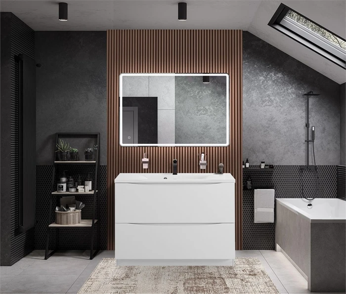 Тумба с раковиной напольная BelBagno МАРИНА (MARINO) 120 Bianco Lucido, раковина белая MARINO-1200-2C-PIA-BL-P;BB1200/450-LV-MR-PR