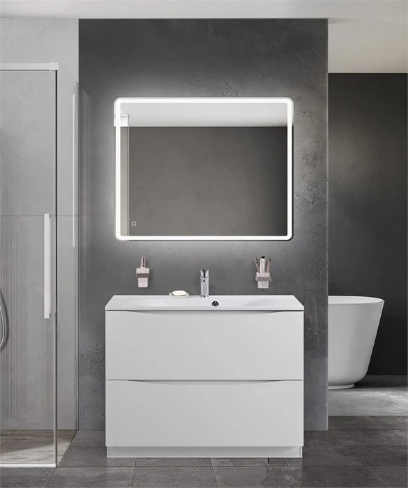 Тумба с раковиной напольная BelBagno МАРИНА (MARINO) 100 Bianco Lucido, раковина белая BB1000/450-LV-MR-FT MARINO-1000-2C-PIA-BL-P;BB1000/450-LV-MR-FT