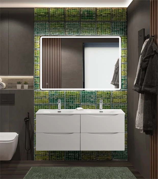 Тумба с раковиной подвесная с четырьмя ящиками BelBagno МАРИНА (MARINO) 120 Bianco Opaco, раковина белая MARINO-CER-N-1200-4C-SO-BO-P;BB-8099-120-2