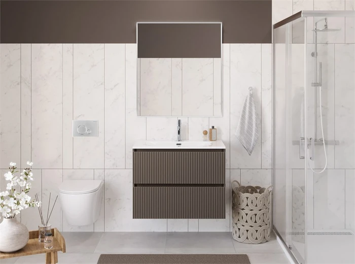 Тумба с раковиной подвесная BelBagno ФОРМАТ (UNO-MINI) 80 Бежевый матовый, раковина BB-8099-3-80 UNO-MINI-800-2C-SO-СO;BB-8099-3-80