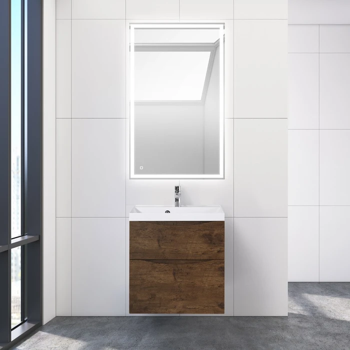 Тумба с раковиной подвесная BelBagno МАРИНА (MARINO) 60 Rovere Moro, раковина белая MARINO-H60-600-2C-SO-RW-P;BB600/450-LV-MR-AST