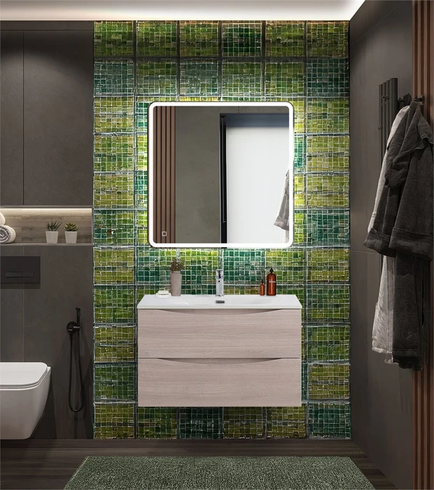 Тумба с раковиной подвесная BelBagno МАРИНА (MARINO) 80 Rovere Grigio, раковина белая MARINO-CER-N-800-2C-SO-RG-P;BB-8099-80