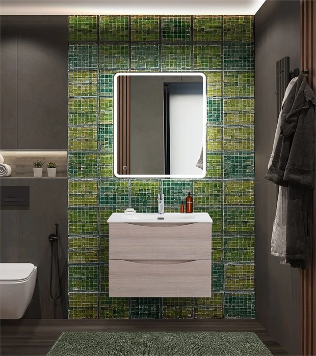 Тумба с раковиной подвесная BelBagno МАРИНА (MARINO) 70 Rovere Grigio, раковина белая MARINO-CER-N-700-2C-SO-RG-P;BB-8099-70
