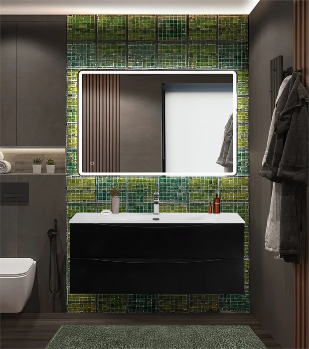 Тумба с раковиной подвесная BelBagno МАРИНА (MARINO) 120 Nero Lucido, раковина белая MARINO-CER-N-1200-2C-SO-NL-P;BB-8099-120