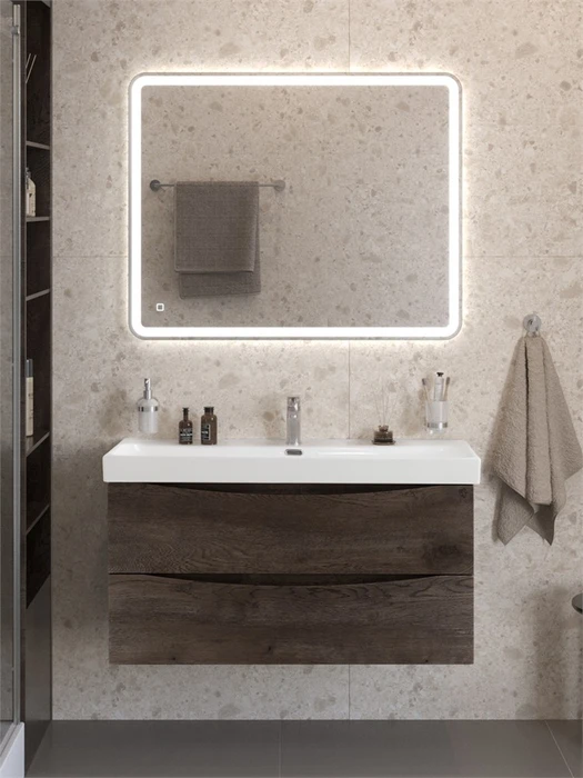 Тумба с раковиной подвесная BelBagno МАРИНА (MARINO) 100 Rovere Nature Grigio, раковина BB-8078-100 MARINO-CER-N-1000-2C-SO-RNG-P;BB-8078-100
