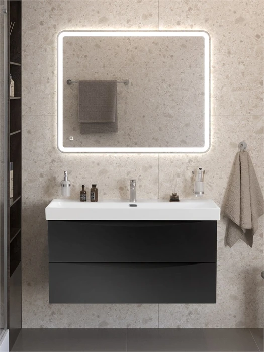 Тумба с раковиной подвесная BelBagno МАРИНА (MARINO) 100 Nero Lucido, раковина BB-8078-100 MARINO-CER-N-1000-2C-SO-NL-P;BB-8078-100