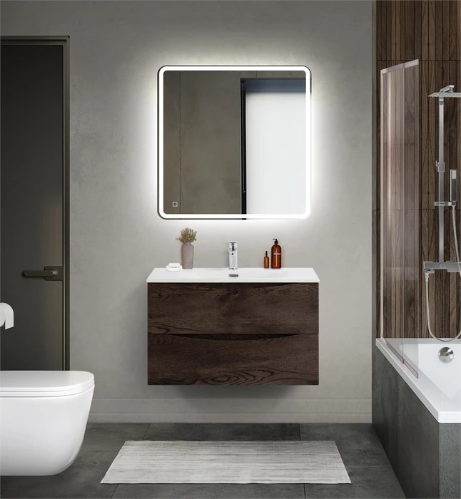 Тумба с раковиной подвесная BelBagno МАРИНА (MARINO) 80 Rovere Nature Grigio, раковина белая MARINO-CER-MINI-800-2C-SO-RNG-P;BB-8099-3-80
