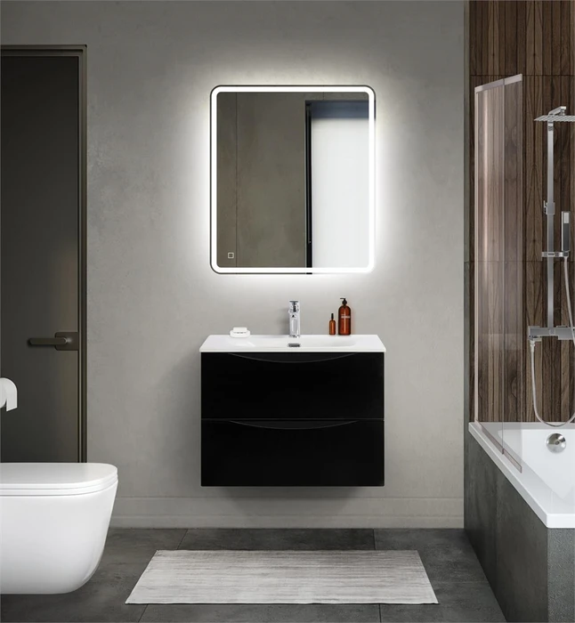 Тумба с раковиной подвесная BelBagno МАРИНА (MARINO) 70 Nero Lucido, раковина белая MARINO-CER-MINI-700-2C-SO-NL-P;BB-8099-3-70