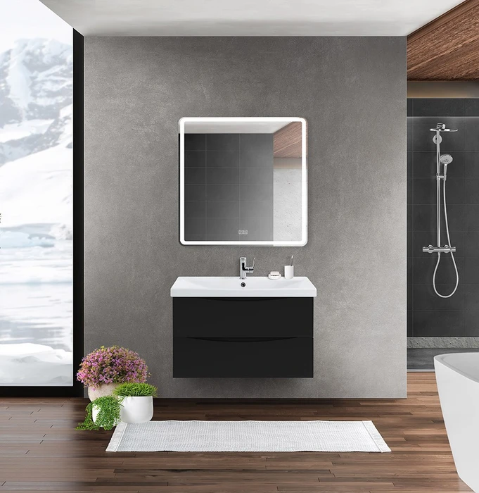 Тумба с раковиной подвесная BelBagno МАРИНА (MARINO) 70 Nero Lucido, раковина белая MARINO-CER-700-2C-SO-NL-P;BB-0321-70-LVB