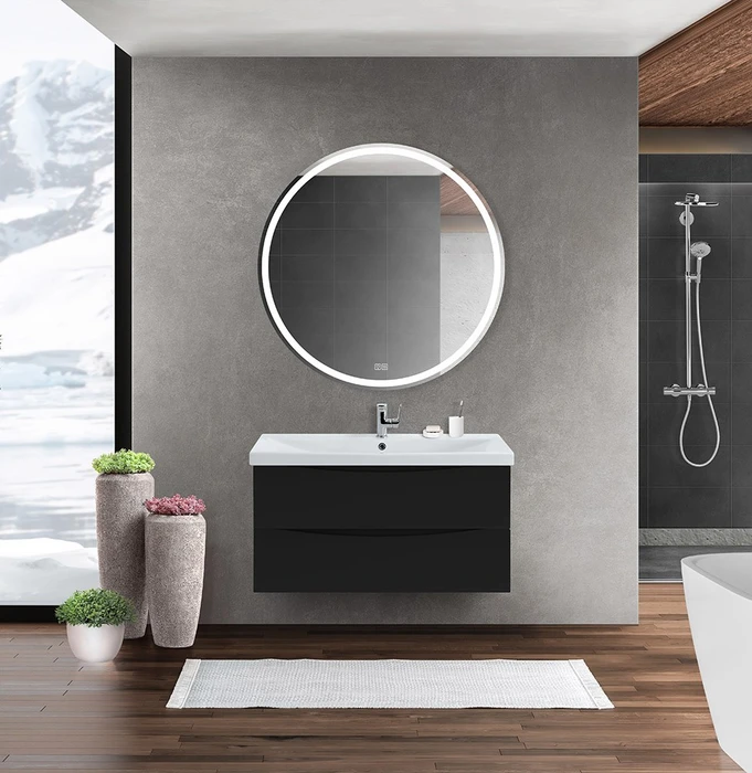 Тумба с раковиной подвесная BelBagno МАРИНА (MARINO) 100 Nero Lucido, раковина белая MARINO-CER-1000-2C-SO-NL-P