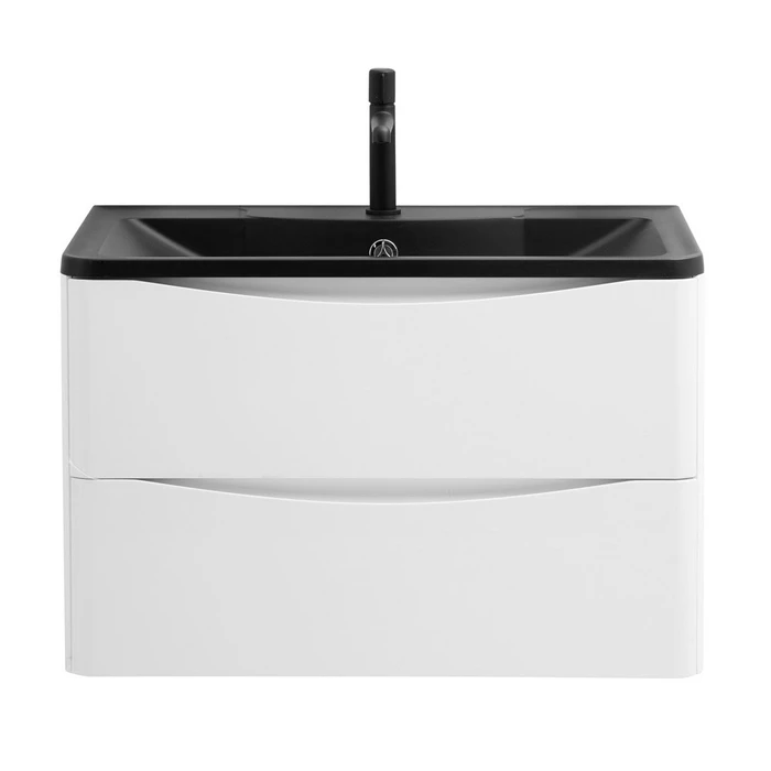 Тумба с раковиной подвесная BelBagno ИСТОЧНИК (ACQUA) 80 Bianco Lucido, раковина чёрная ACQUA-800-2C-SO-BL;BB800/455-LV-ART-ALR-NERO