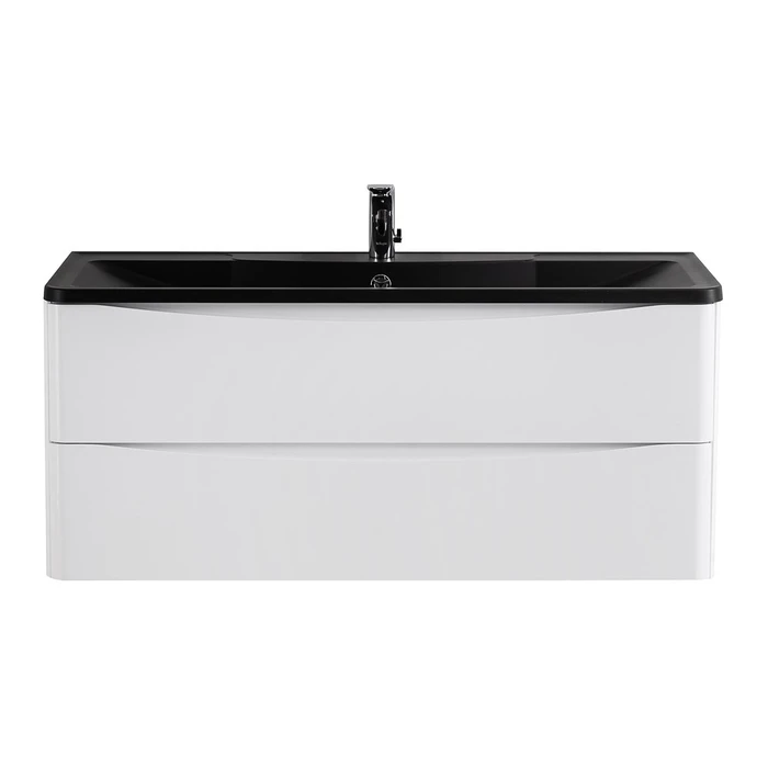 Тумба с раковиной подвесная BelBagno ИСТОЧНИК (ACQUA) 120 Bianco Lucido, раковина чёрная ACQUA-1200-2C-SO-BL;BB1200/455-LV-ART-ALR-NERO