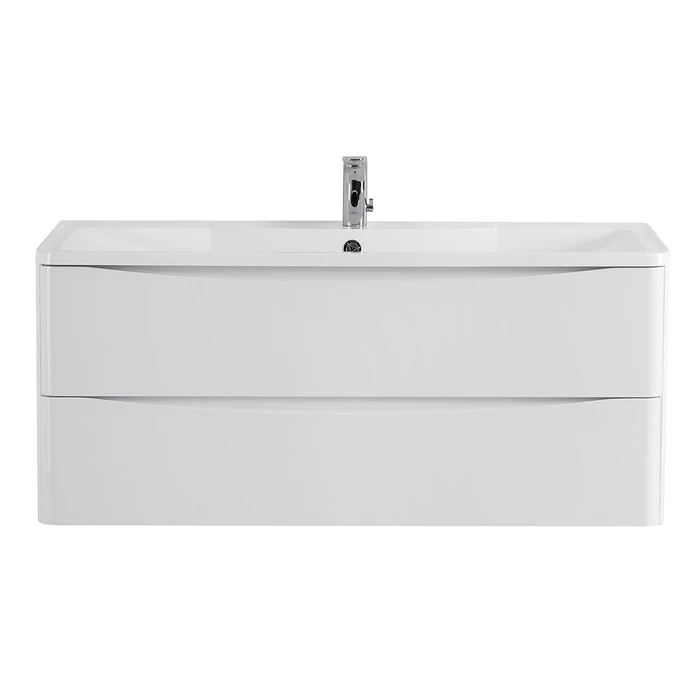 Тумба с раковиной подвесная BelBagno ИСТОЧНИК (ACQUA) 120 Bianco Lucido, раковина белая ACQUA-1200-2C-SO-BL;BB1200/455-LV-MR-ALR