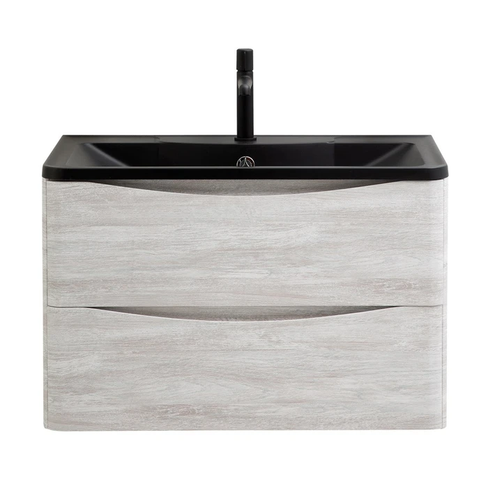 Тумба с раковиной подвесная BelBagno ИСТОЧНИК (ACQUA) 100 Rovere Vintage Bianco, раковина чёрная ACQUA-1000-2C-SO-RVB;BB1000/455-LV-ART-ALR-NERO