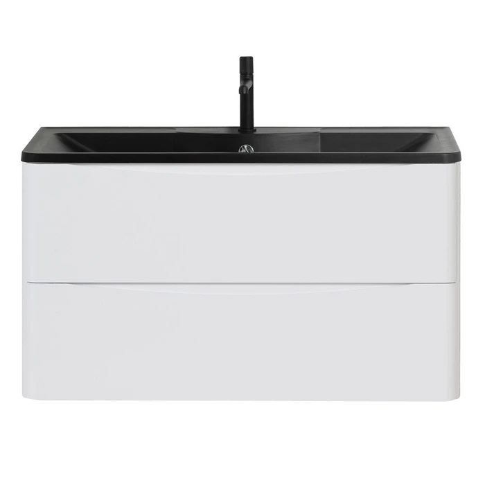 Тумба с раковиной подвесная BelBagno ИСТОЧНИК (ACQUA) 100 Bianco Lucido, раковина чёрная ACQUA-1000-2C-SO-BL;BB1000/455-LV-ART-ALR-NERO