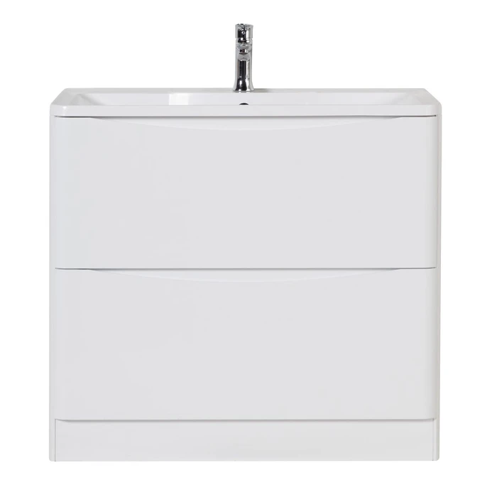 Тумба с раковиной напольная BelBagno ИСТОЧНИК (ACQUA) 90 Bianco Lucido, раковина белая ACQUA-900-2C-PIA-BL;BB900/455-LV-MR-ALR