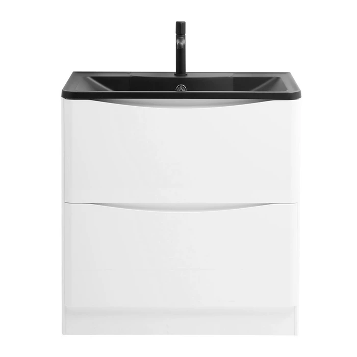 Тумба с раковиной напольная BelBagno ИСТОЧНИК (ACQUA) 100 Bianco Lucido, раковина чёрная ACQUA-1000-2C-PIA-BL;BB1000/455-LV-ART-ALR-NERO