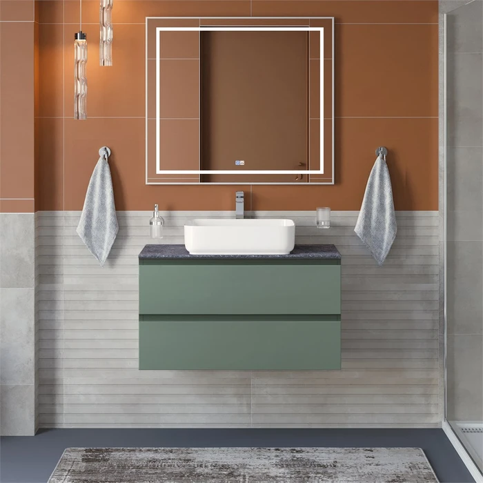 Тумба со столешницей подвесная BelBagno СТРУКТУРА (KRAFT) 90 Еловый Матовый, столешница KEP-90-GRN KRAFT-900-2C-SO-VO;KEP-90-GRN