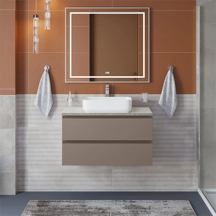 Тумба со столешницей подвесная BelBagno СТРУКТУРА (KRAFT) 90 Бежевый матовый, столешница KEP-90-MGL KRAFT-900-2C-SO-СO;KEP-90-MGL