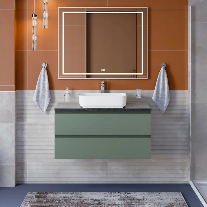 Тумба со столешницей подвесная BelBagno СТРУКТУРА (KRAFT) 100 Еловый Матовый, столешница KEP-100-MNO KRAFT-1000-2C-SO-VO;KEP-100-MNO