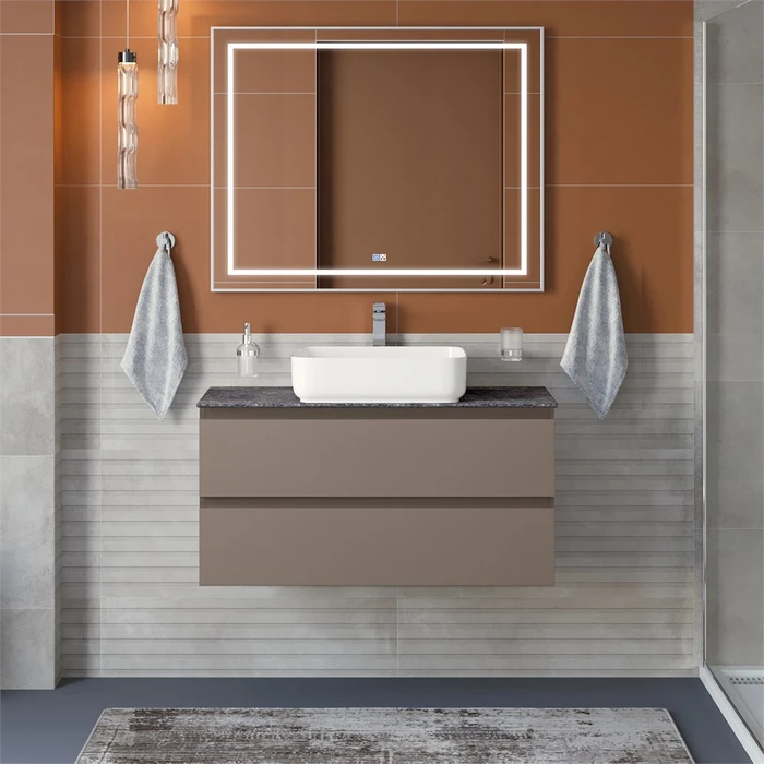 Тумба со столешницей подвесная BelBagno СТРУКТУРА (KRAFT) 100 Бежевый матовый, столешница KEP-100-GRN KRAFT-1000-2C-SO-СO;KEP-100-GRN