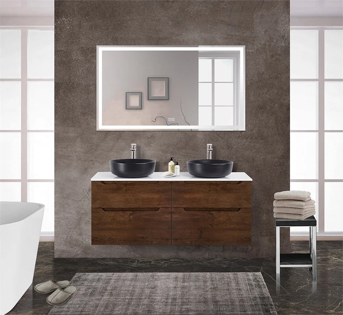 Тумба со столешницей и накладными раковинами подвесная BelBagno ЭТНА (ETNA-H60) 140 Rovere Moro ETNA-H60-700-2C-SO-RW-P;EK-140-2-BL