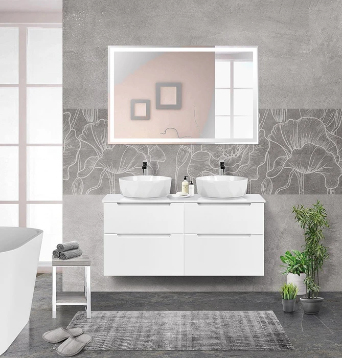 Тумба со столешницей и накладными раковинами подвесная BelBagno ЭТНА (ETNA-H60) 120 Bianco Lucido ETNA-H60-600-2C-SO-BL-P;EK-120-2-BL