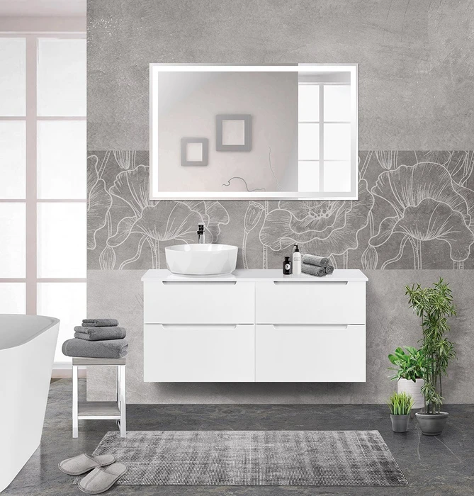 Тумба со столешницей и накладной раковиной подвесная BelBagno ЭТНА (ETNA-H60) 120 Bianco Lucido, раковина слева ETNA-H60-600-2C-SO-BL-P;EK-120-AS-BL-L