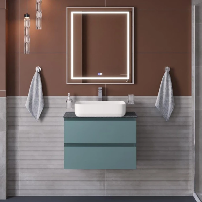 Тумба со столешницей подвесная BelBagno СТРУКТУРА (KRAFT) 70 Голубой Матовый, столешница KEP-70-GRN KRAFT-700-2C-SO-AO;KEP-70-GRN