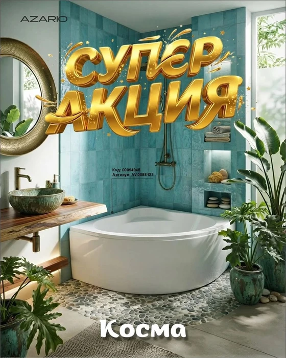 КОСМА-Ванна акриловая 145*145 см угловая,белая AV.0088123 AV.0088123