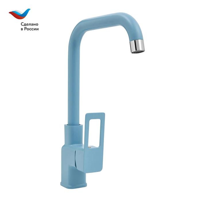 Коттедж Смеситель для мойки с высоким изливом, одноручный, синий, СЛАВЕН, СЛ-ОД-Д91 СЛ-ОД-Д91