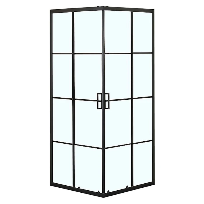 Душевое ограждение Loranto 90x90x190 раздвижная дверь, прозрачное стекло "Лофт клетка" 6 мм, профиль черный матовый (CS-211F-90) CS-211F-90